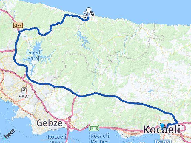 Kocaeli Şile İstanbul Arası Kaç Km - Yol Haritası