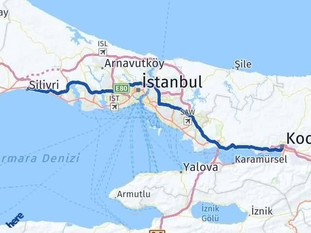 Kocaeli Silivri İstanbul Arası Kaç Km - Yol Haritası