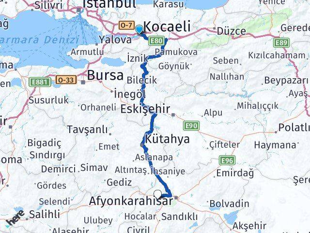 Kocaeli Sinanpaşa Afyonkarahisar Arası Kaç Km - Yol Haritası