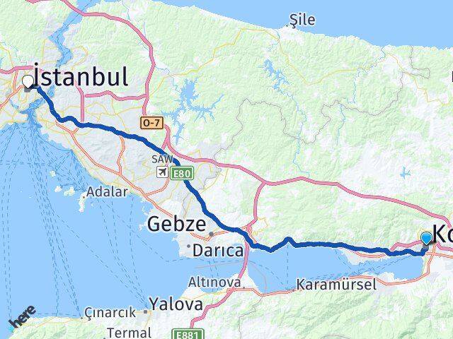 Kocaeli Şişli İstanbul Arası Kaç Km - Yol Haritası
