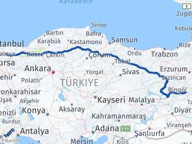 Kocaeli Solhan Bingöl Arası Kaç Km - Yol Haritası