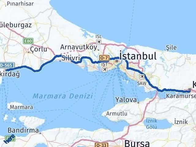 Kocaeli Süleymanpaşa Tekirdağ Arası Kaç Km - Yol Haritası