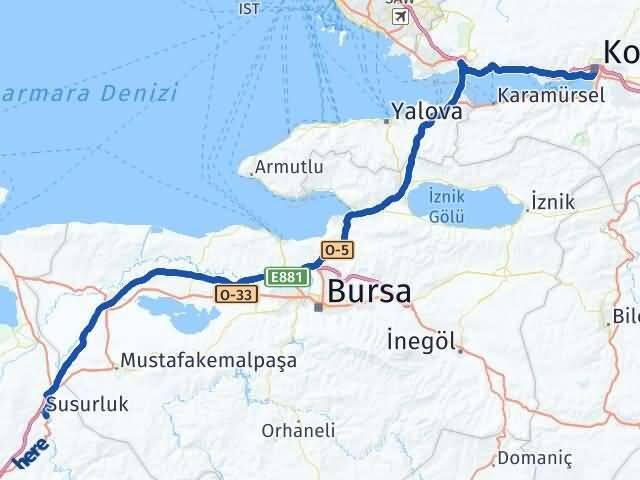 Kocaeli Susurluk Balıkesir Arası Kaç Km - Yol Haritası