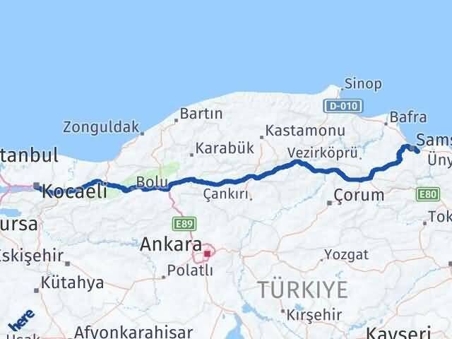Kocaeli Tekkeköy Samsun Arası Kaç Km - Yol Haritası