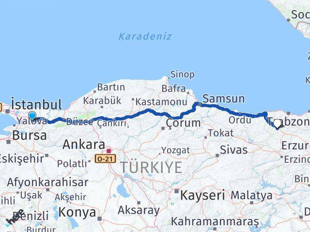 Kocaeli Torul Gümüşhane Arası Kaç Km - Yol Haritası