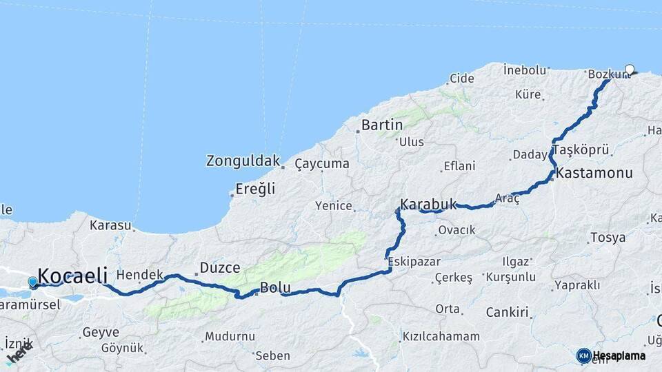 Kocaeli Türkeli Sinop Arası Kaç Km - Yol Haritası
