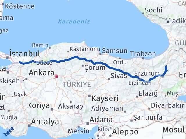 Kocaeli Uzundere Erzurum Arası Kaç Km - Yol Haritası