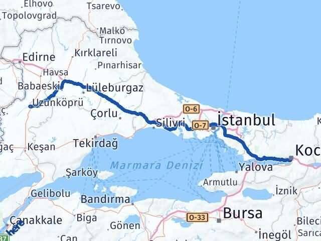 Kocaeli Uzunköprü Edirne Arası Kaç Km - Yol Haritası
