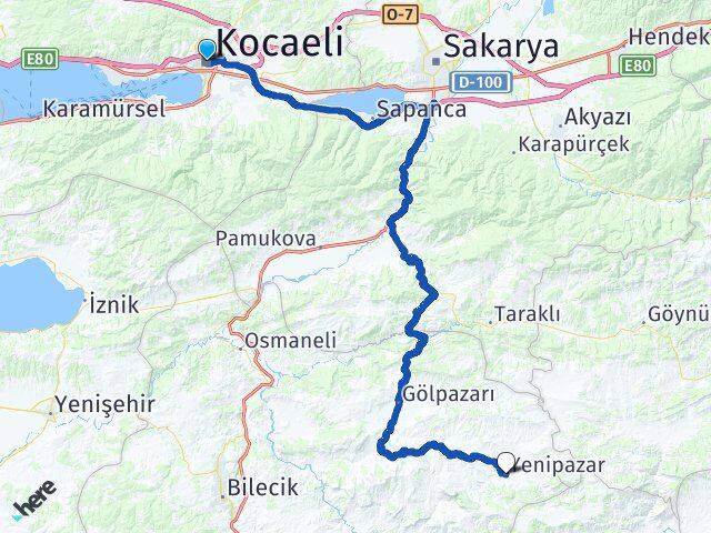 Kocaeli Yenipazar Bilecik Arası Kaç Km - Yol Haritası