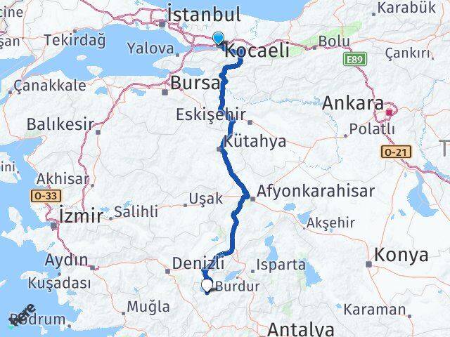 Kocaeli Yeşilova Burdur Arası Kaç Km - Yol Haritası
