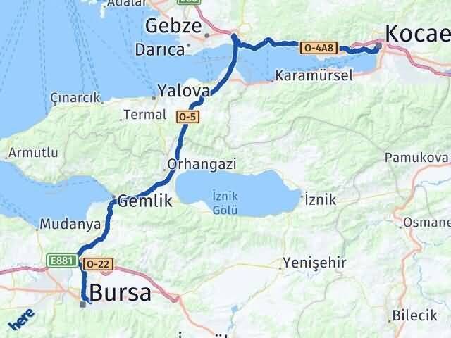 Kocaeli Yıldırım Bursa Arası Kaç Km - Yol Haritası
