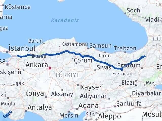 Kocaeli Yusufeli Artvin Arası Kaç Km - Yol Haritası