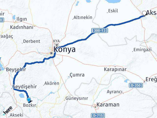 Konya Ahırlı Aksaray Arası Kaç Km - Yol Haritası