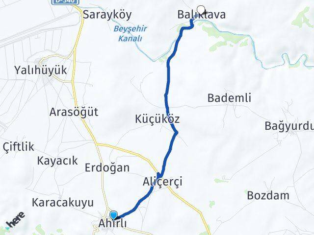 Konya Ahırlı Balıklava Ahırlı Arası Kaç Km - Yol Haritası