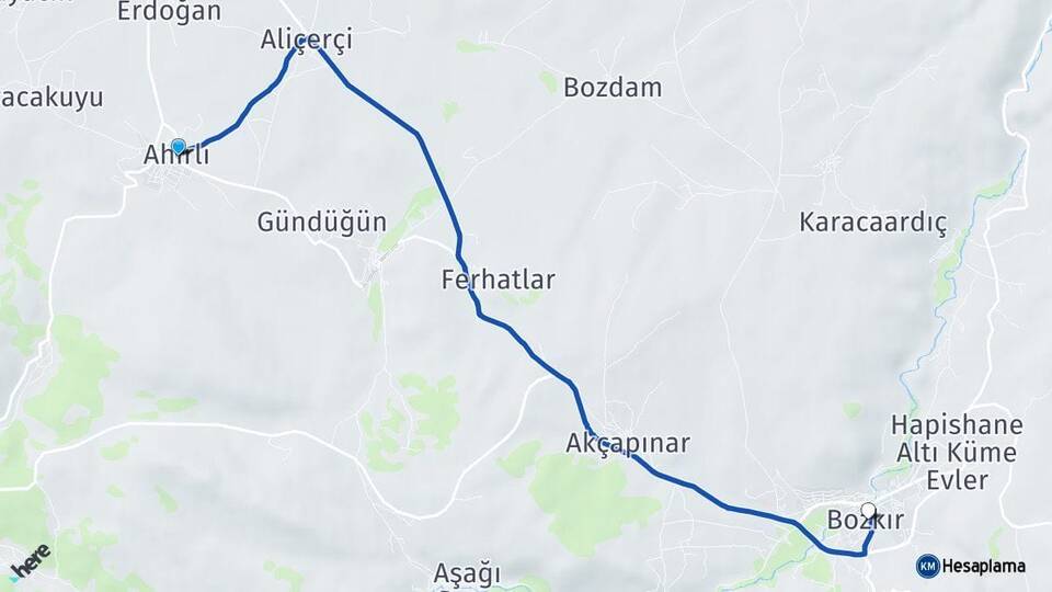 Konya Ahırlı Bozkır Arası Kaç Km - Yol Haritası