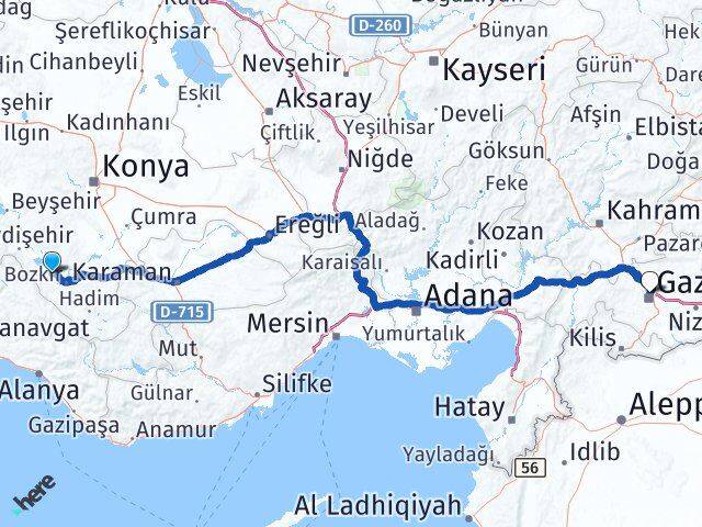 Konya Ahırlı Gaziantep Arası Kaç Km - Yol Haritası