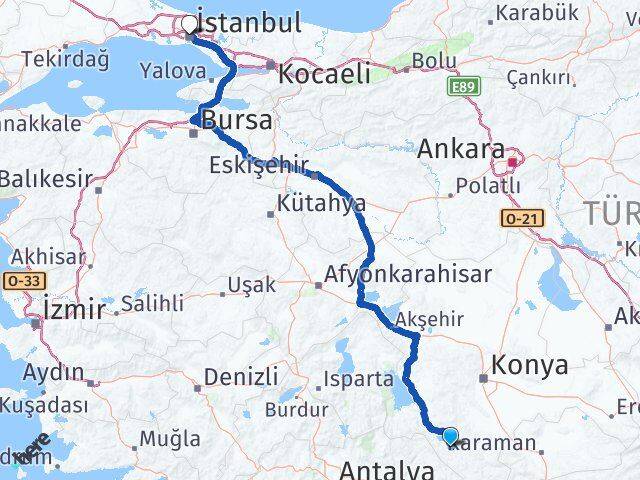 Konya Ahırlı İstanbul Arası Kaç Km - Yol Haritası