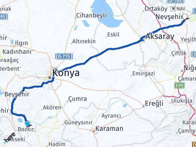 Konya Ahırlı Nevşehir Arası Kaç Km - Yol Haritası