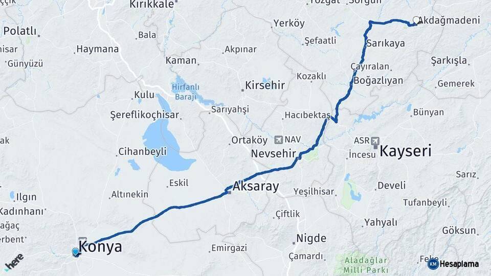 Konya Akdağmadeni Yozgat Arası Kaç Km - Yol Haritası