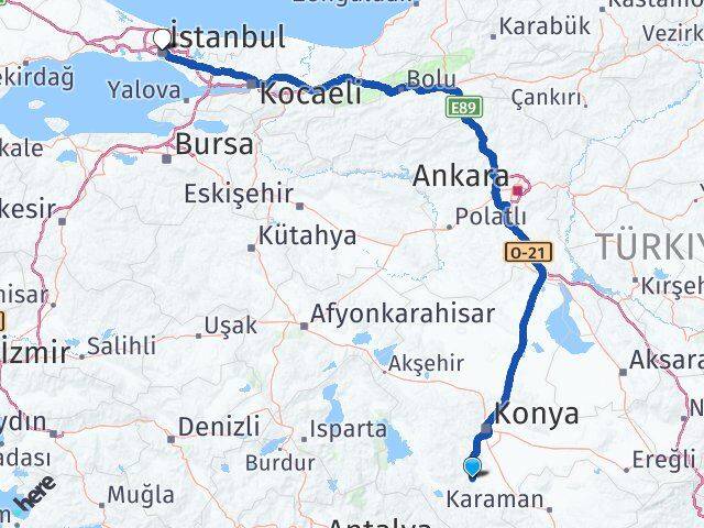 Konya Akören İstanbul Arası Kaç Km - Yol Haritası