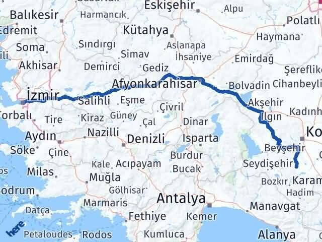 Konya Akören İzmir Arası Kaç Km - Yol Haritası