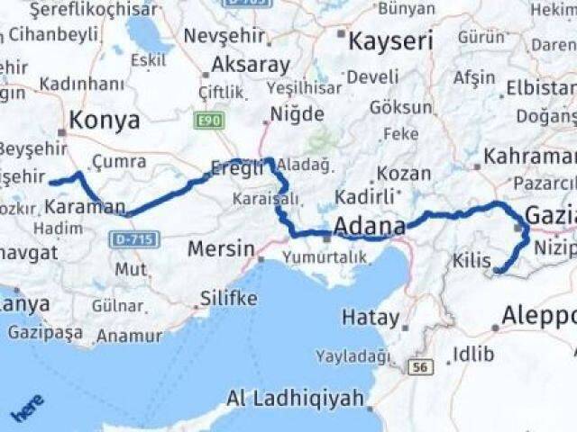 Konya Akören Kilis Arası Kaç Km - Yol Haritası