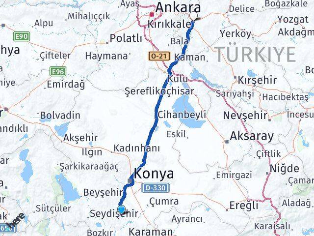 Konya Akören Kırıkkale Arası Kaç Km - Yol Haritası