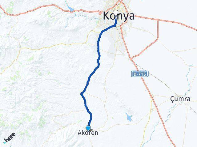 Konya Akören Meram Arası Kaç Km - Yol Haritası