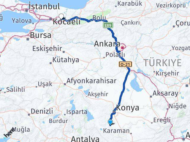 Konya Akören Sakarya Arası Kaç Km - Yol Haritası