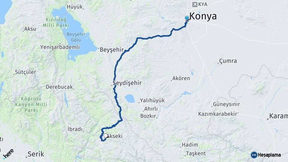 Konya Akseki Antalya Arası Kaç Km - Yol Haritası