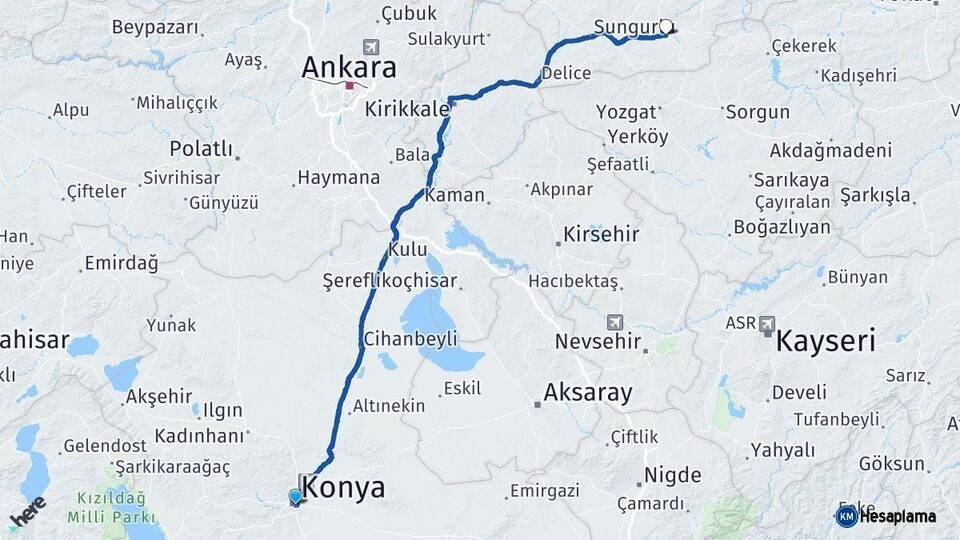 Konya Alaca Çorum Arası Kaç Km - Yol Haritası