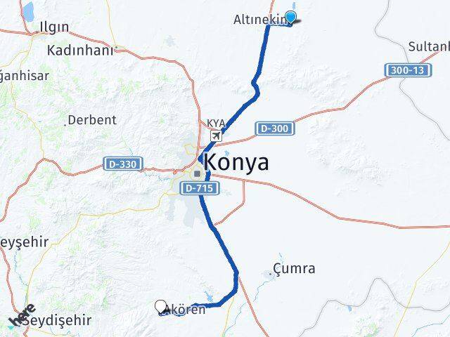 Konya Altınekin Akören Arası Kaç Km - Yol Haritası