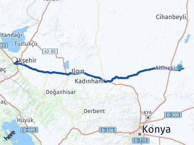 Konya Altınekin Akşehir Arası Kaç Km - Yol Haritası
