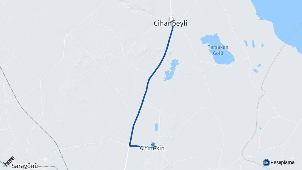 Konya Altınekin Cihanbeyli Arası Kaç Km - Yol Haritası