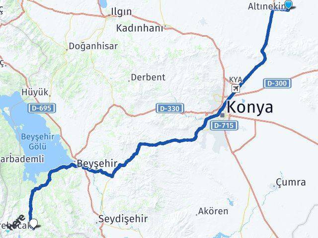 Konya Altınekin Derebucak Arası Kaç Km - Yol Haritası