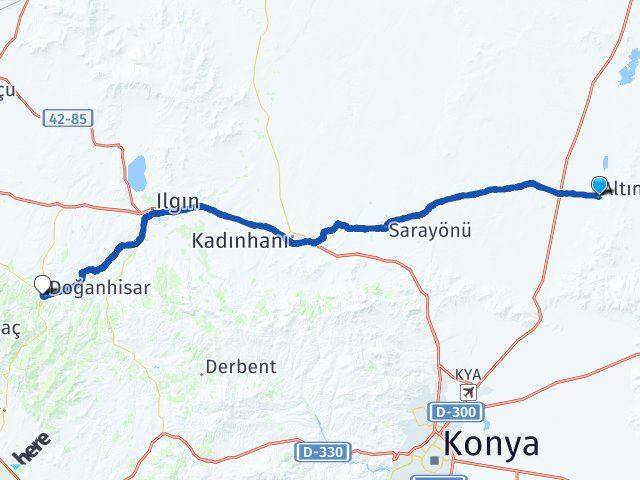 Konya Altınekin Doğanhisar Arası Kaç Km - Yol Haritası