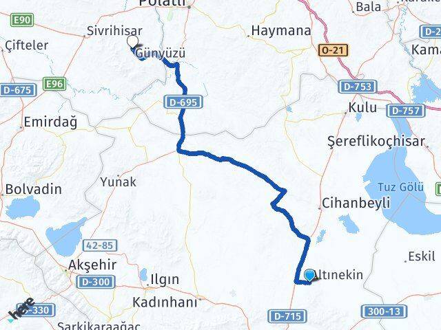Konya Altınekin Günyüzü Eskişehir Arası Kaç Km - Yol Haritası