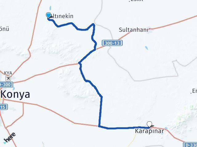 Konya Altınekin Karapınar Arası Kaç Km - Yol Haritası