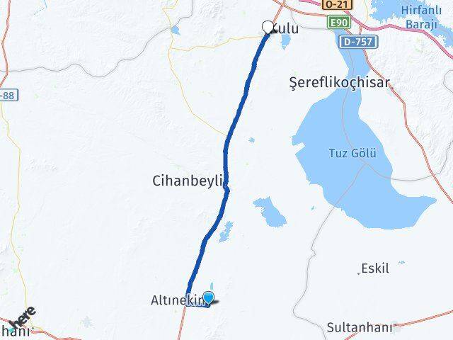 Konya Altınekin Kulu Arası Kaç Km - Yol Haritası