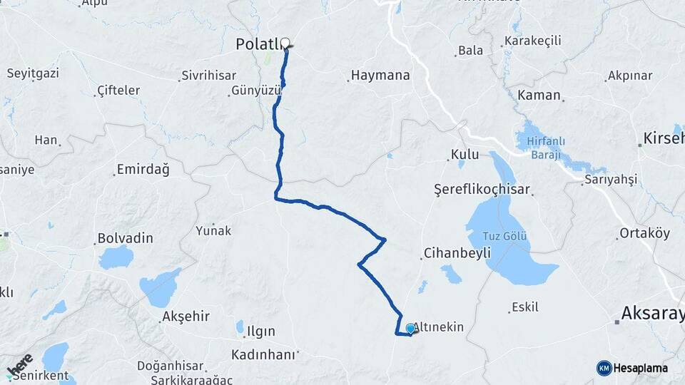 Konya Altınekin Polatlı Ankara Arası Kaç Km - Yol Haritası