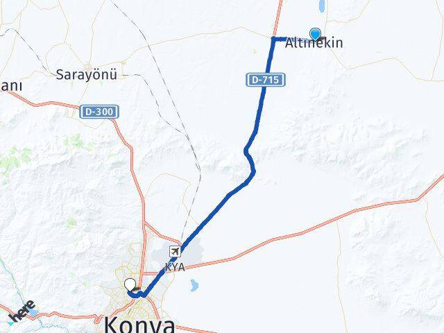 Konya Altınekin Selçuklu Arası Kaç Km - Yol Haritası