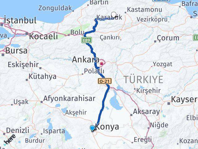 Konya Araç Kastamonu Arası Kaç Km - Yol Haritası