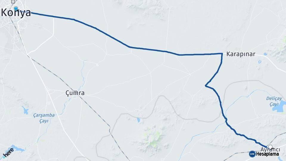 Konya Ayrancı Karaman Arası Kaç Km - Yol Haritası