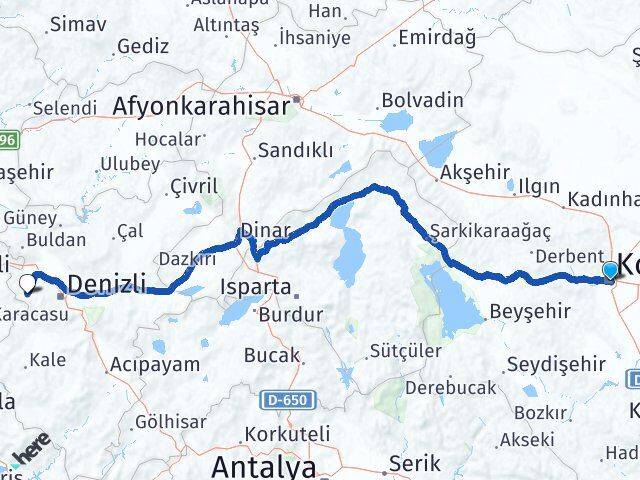 Konya Babadağ Denizli Arası Kaç Km - Yol Haritası