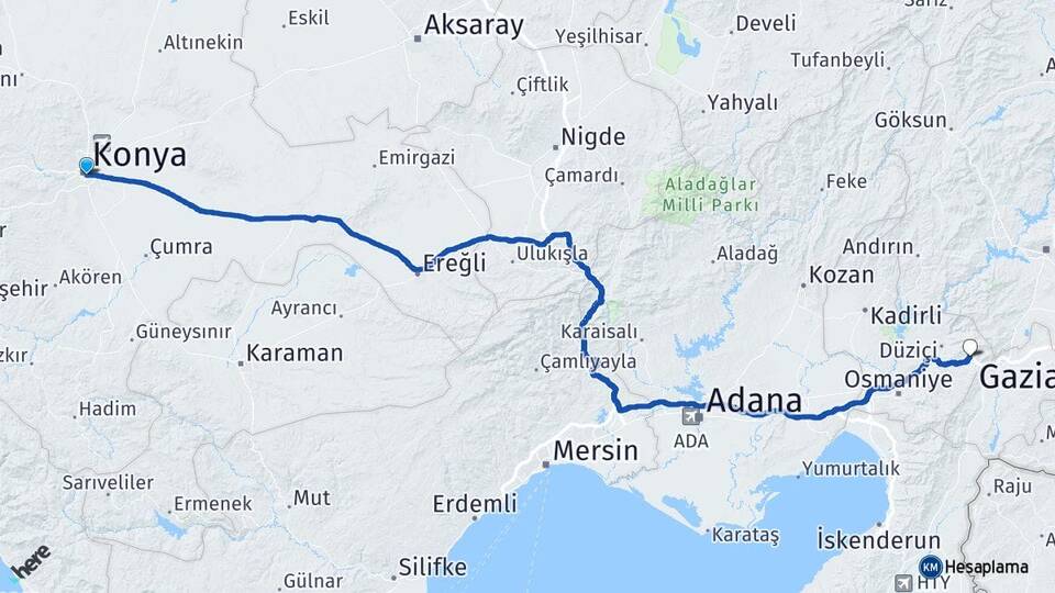 Konya Bahçe Osmaniye Arası Kaç Km - Yol Haritası