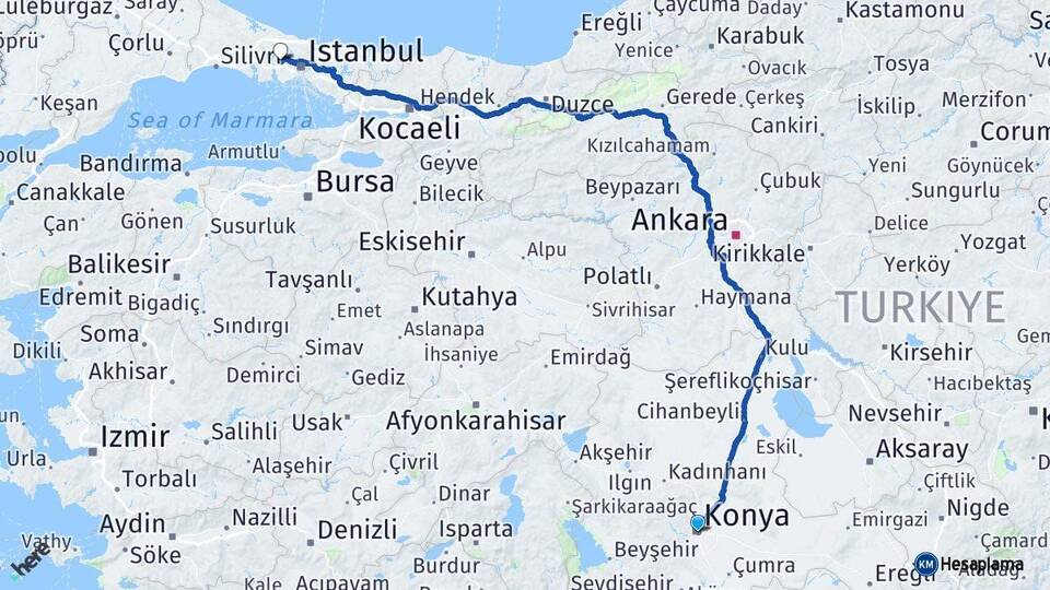 Konya Başakşehir İstanbul Arası Kaç Km - Yol Haritası