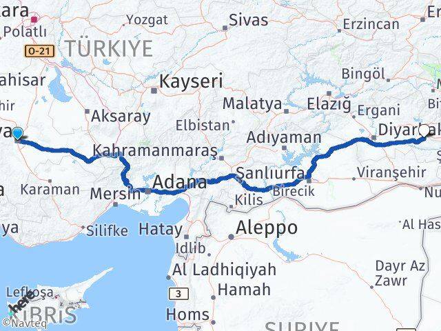 Konya Beşiri Batman Arası Kaç Km - Yol Haritası