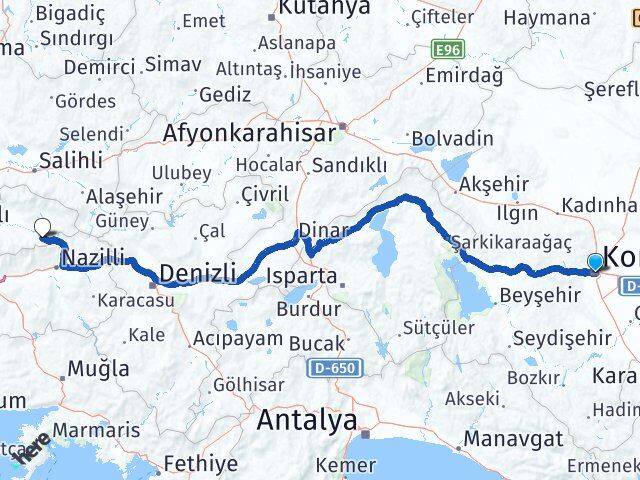 Konya Beydağ İzmir Arası Kaç Km - Yol Haritası