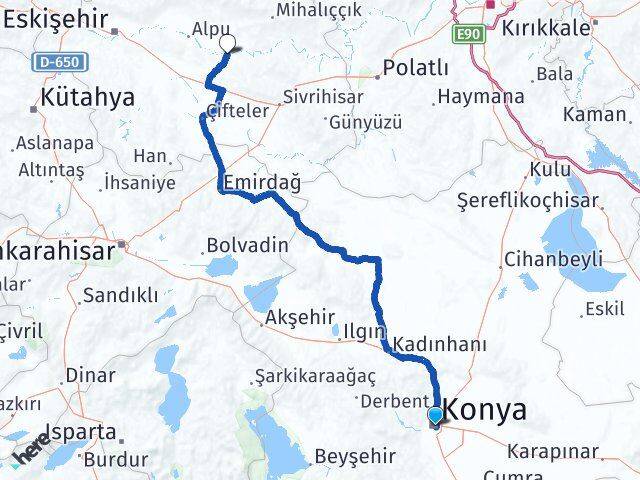 Konya Beylikova Eskişehir Arası Kaç Km - Yol Haritası