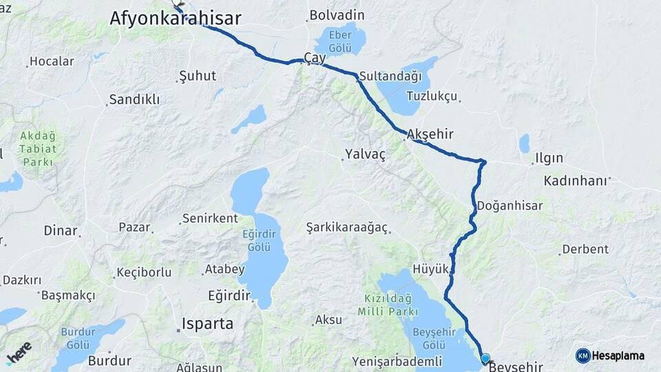 Konya Beyşehir Afyonkarahisar Arası Kaç Km - Yol Haritası